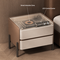 Table de chevet intelligente moderne avec chargeur sans fil, haut-parleur Bluetooth, lumière LED à 3 couleurs réglables, table d'appoint de luxe A25 pour chambre à coucher