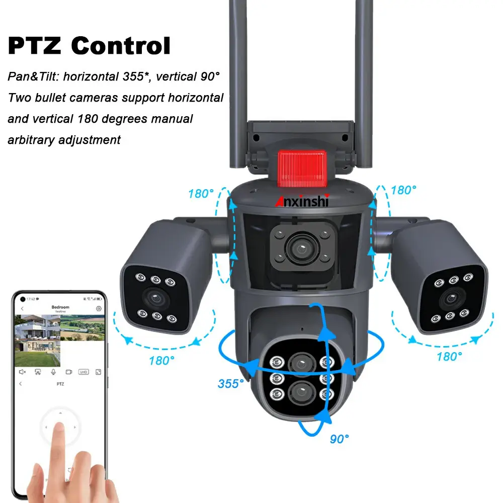 Anxinshi IPC360 홈 20MP 5 렌즈 4 화면 10 배 줌 무선 WiFi 카메라 홈 보안 와이파이 파노라마 Cctv IP 카메라 8k