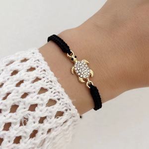 Bracelet d'amitié ajustable pour couple, tressé main, plaqué or, motif tortues marines et diamants, collection tendance, offre spéciale - Product Image 4