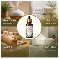 Huile d'arbre à thé pure et naturelle, d'origine végétale ; élimine l'acné et contrôle le sébum ; adaptée aux soins de la peau et à une maison saine.