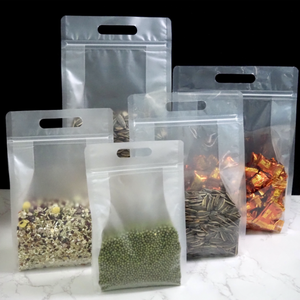 Feuchtigkeit beständiger transparenter Kunststoff-Beutel mit flachem quadratischem Boden Reiß verschluss Lebensmittel verpackungs tasche mit Griff Lieferanten fabrik - Product Image 4