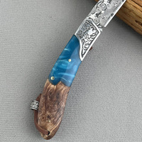 Cuchillo de fruta de acero de Damasco afilado de alta dureza plegable portátil Mini cuchillo herramienta de corte de aventura al aire libre