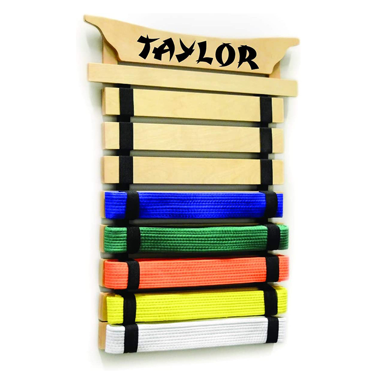 Custom Wall Mounted Pine Wood Display Stand Bamboo Karate Belt Display Rack for Belt Holder