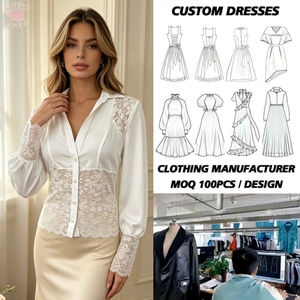 Elegant Trendy <b>Lace</b> Patchwork Button Up Blouse Long <b>Sleeve</b> V Neck Slim Fit Cropped Shirt <b>For</b> Women Daily Party Office Wear - Product Image 1