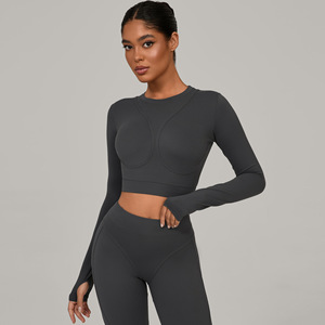 XW-46737 Ropa de Yoga de Alta Calidad, Ropa Deportiva Cómoda, Camiseta Deportiva de Punto, Tops Cortos Deportivos para Mujer, <span class=keywords><strong>Manga</strong></span> <span class=keywords><strong>Larga</strong></span> - Product Image 3