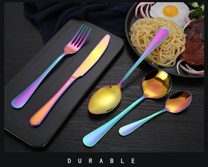 Restaurant 4, 16, 24 Pcs Couteau Fourchette Cuillère Acier Inoxydable Arc-en-ciel <span class=keywords><strong>Argenterie</strong></span> Couverts avec Boîte Cadeau - Product Image 2