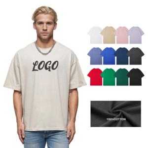 เสื้อยืดผ้าฝ้ายลายกราฟิกขนาดใหญ่สำหรับผู้ชายเสื้อยืดพิมพ์ลาย DTG สำหรับผู้ชายโลโก้บ็อกซี่ว่างเปล่าแบบเรียบ - Product Image 1