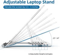 Support pour ordinateur portable en aluminium gris argenté pliable, 6 niveaux de hauteur, angle réglable, portable, léger, support pour tablette, bureau