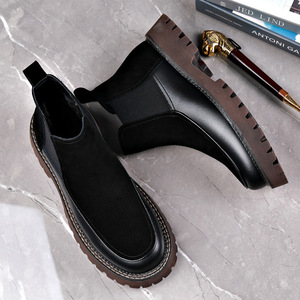 Stivali Chelsea da <span class=keywords><strong>uomo</strong></span> in vera pelle stile retrò britannico, taglie 38-45, stivali comodi slip-on da <span class=keywords><strong>uomo</strong></span> per autunno/inverno - Product Image 3