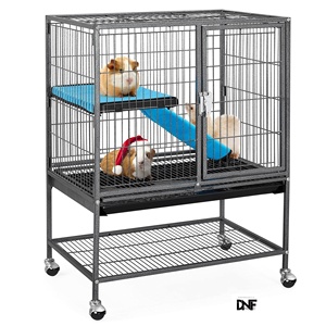 Cage à roulettes en métal pour rats/furets/chinchillas adultes, cage pour petits animaux avec rampe et plateforme amovibles, noire - Product Image 1