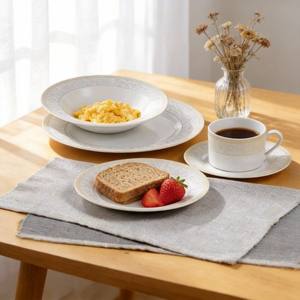 Service de table rond en <span class=keywords><strong>porcelaine</strong></span> de 30 pièces avec bordure <span class=keywords><strong>argent</strong></span>ée/dorée, design classique, marque Harvit, vaisselle de fête - Product Image 3