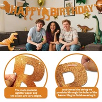 Guirlande de lettres fluorescentes Joyeux Anniversaire Dinosaure, guirlande non tissée qui brille sous lumière noire UV pour fête d'anniversaire dinosaure pour enfants