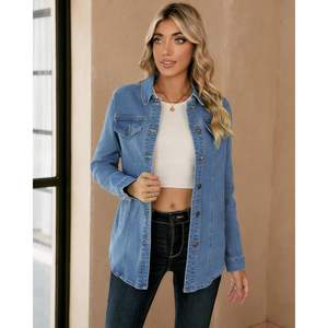 2025 2025 Women's Fashion Casual Jean Jacket Western Oversized <b>Shacket</b> with Button up and Pockets Washed Denim - Product Image 4