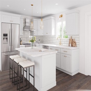 Fancy white kitchen cabinet built-in pull out waste bin maple mdf board 36mm with good quality cabinet