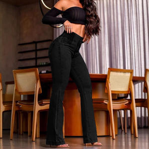 Jean en denim pour femme, taille haute élastique, extensible, coupe slim, micro-évasée, effet push-up fessier, tendance - Product Image 5