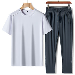 Hommes sports d'été loisirs séchage rapide respirant stretch nylon glace soie manches courtes deux pièces confortable élégant extérieur - Product Image 4