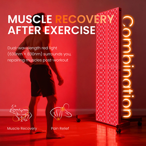 แผงไฟบำบัด <span class=keywords><strong>PDT</strong></span> สำหรับฟื้นฟูร่างกายแบบยืน ใช้แสงอินฟราเรดและแสง LED สีแดง 150 ดวง  วัสดุอะลูมิเนียม ปลั๊กแบบ US สำหรับใช้ในบ้าน บรรเทาอาการปวด - Product Image 3