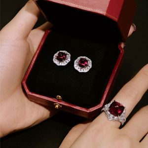 Dylam Stylish Ruby Gemstone Diamond Women 925 Sterling Silver Rhodium Plated <b>Red</b> Sugar-loaf Cut 5A Zirconia Stud <b>Earrings</b> - Product Image 3