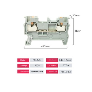 Bloc de bornes PT1.5/<span class=keywords><strong>S</strong></span> à branchement direct rapide sans outil, borne combinée de type rail à ressort en cuivre pur 1,5 mm, 17,5 A max. - Product Image 1