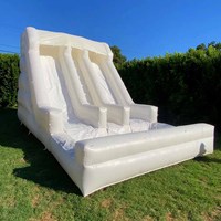 Toboggan gonflable blanc de haute qualité, toboggan aquatique en PVC de qualité commerciale, toboggan aquatique gonflable géant avec piscine pour adultes et enfants