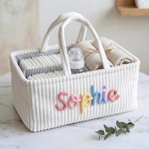 Custom Name Corduroy Storage Basket, Nursery Decor, <b>Diaper</b> <b>Bin</b>, Made From Soft Corduroy, Large Capacity, Foldable - Product Image 3