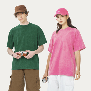 Camiseta Casual Oversize Personalizable de Estilo Urbano Vintage para Hombre, 100% Algodón Lavado, Estampado Desgastado, Patrón Sólido, Tejido de Punto - Product Image 1