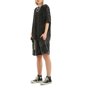 T-shirt personnalisé à manches courtes, surdimensionné, noir et gris, pour homme, sans impression, effet délavé à l'acide - Product Image 2