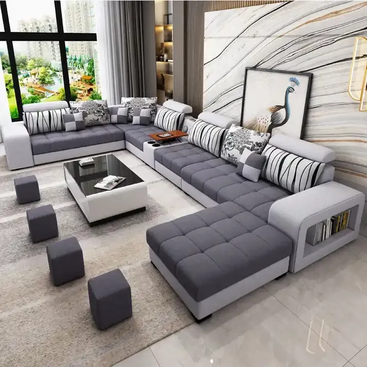 Canapé-lit moderne sectionnel en forme de U en tissu Ensemble de meubles 7 pièces canapés de salon Fabricants pour la maison