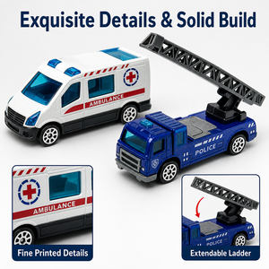 Juego de 6 Camiones de Bomberos de Juguete de Metal Fundido a Presión, Mini Modelos de Vehículos de Emergencia con Figura de <span class=keywords><strong>Bombero</strong></span> para Niños - Product Image 3
