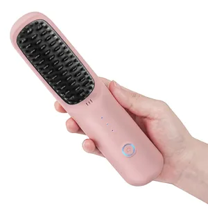 Mini Heated Hair Comb 3 Temperature Adjustable Quick Heating Wireless Hair Straightener Hair Care Brush Hairdressing Tool