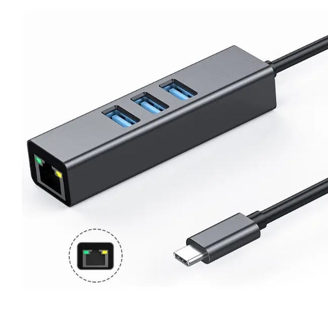 USB 3.1 Type C to 3 Ports USB Hub USB C to RJ45 10/100/1000Mbps Gigabit Ethernet Network Card Adapter
