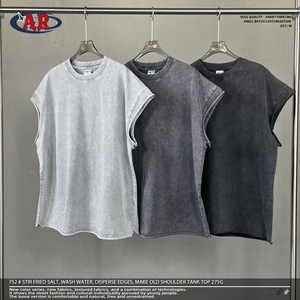 Canotta Streetwear Senza Maniche in Cotone 100% da 275g, Lavaggio Acido, Bordi Sfilacciati, Effetto Invecchiato, Traspirante - Product Image 4