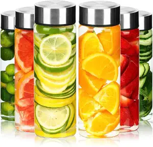 16oz Wide Mouth Glass Water Bottles with Stainless Steel Lids, Portable Water Bottles for Juices Drinks Drinks Smoothies