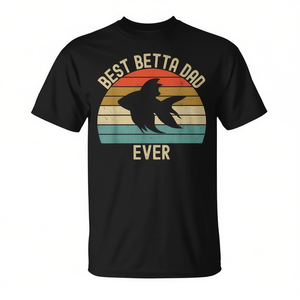 T-shirt Best Betta Dad Ever con design vintage a forma di pesce, nera, unisex, girocollo, manica corta, per adulti - Product Image 3
