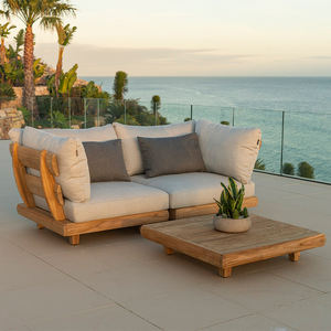 Muebles de Madera de Teca Impermeables para Exteriores de Estilo Europeo Moderno, Sofá Seccional en Forma de L con Mesa de Centro para Patios y Hoteles - Product Image 5