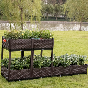 3 niveaux jardin décoratif <span class=keywords><strong>jardinière</strong></span> résine grande <span class=keywords><strong>jardinière</strong></span> boîte béton <span class=keywords><strong>rectangulaire</strong></span> moderne noir <span class=keywords><strong>sur</strong></span>élevé jardin lit avec auto arrosage - Product Image 4