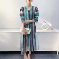 Nouvelle Collection 2025 – Jupe Longue Plissée Rayée en Coton Tissé pour Femme, Style Décontracté, Robe de Soirée Haut de Gamme, Taille Naturelle 100% Coton