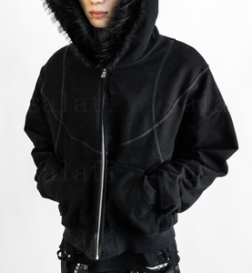 Salati all'ingrosso Y2K spesso in bianco 100% cotone Unisex oversize giacche in pelliccia sintetica Zip up <span class=keywords><strong>felpa</strong></span> <span class=keywords><strong>con</strong></span> cappuccio da uomo - Product Image 2