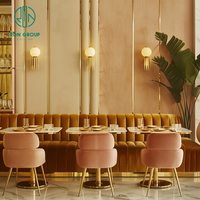 Meubles de café ronds et incurvés en marbre pour restaurant et café, banquette, table et chaises