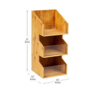 Mind Reader Bamboo Desktop Organizer 3 Tier Wooden <b>Storage</b> Rack For Snacks Tea Coffee <b>File</b> Trays - Product Image 3