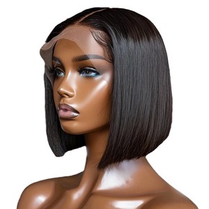 Perruques courtes lisses rouges 13x4 99J en cheveux humains, couleur bordeaux, avec dentelle frontale sans colle, pour femmes noires - Product Image 5