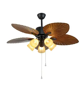 Tropical Palm Five Palm Leaf Blades with 5 Sunset Bowl Light Ceiling Fan,