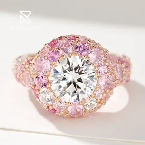 Rochime di lusso rosa diamante caramelle fiori anelli di zircone argento 925 2.5ct gioielli di moda anello da donna