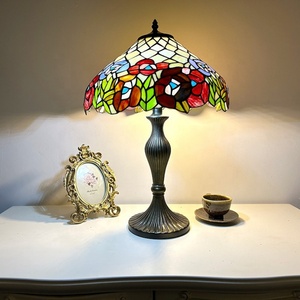 LongHuiJing for 16 Inch Mediterranean Style Stained Glass Rose Multicolored Dome Shade AC Table Lamp for Living Room Bedroom - Product Image 1