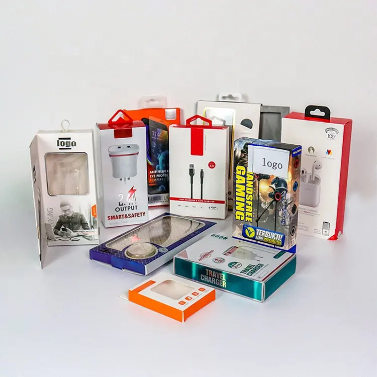 印刷された段ボールディスプレイボックス家庭用電化製品用のフォイルロゴボックス紙パッケージ付きUSBケーブル充電器パッケージ