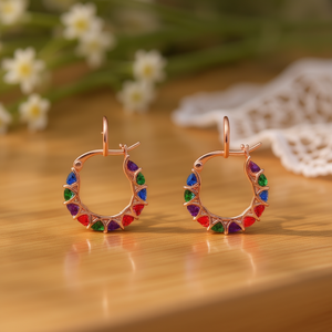 Orecchini a Cerchio E2474 in Oro Rosa con Cristalli Geometrici e Strass, Gioielli Trendy da Donna - Product Image 2