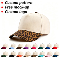 Gorra Trucker de 5 Paneles con Bordado Personalizado de Leopardo, Lona 100% Algodón, Diseño Color Block, Gorras Deportivas Tipo A-Frame, Gorras de Béisbol