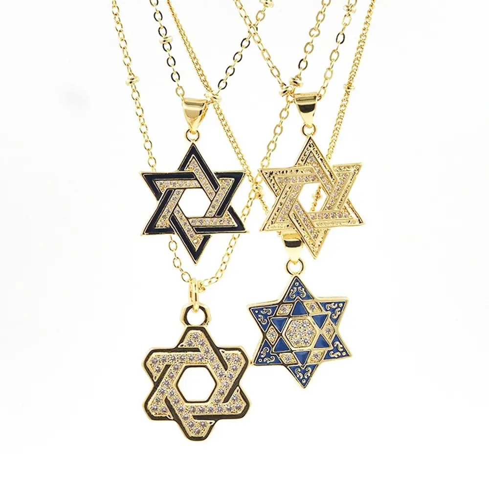 Mode Israël étoile de David O-Chain collier plaqué or cuivre Zircon Salomon bijoux juifs cadeau pour hommes femmes