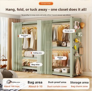 Armoire de chambre à coucher en acier, style ouvert, multi-niveaux, réglable et démontable, à poser au sol, pour rangement domestique et locatif - Product Image 3