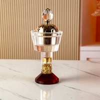 Brûleur d'encens en cristal K9 Stardust à feuille d'or, fait main, écologique, avec couvercle creux en forme de lune dorée, support d'aromathérapie de luxe pour la maison